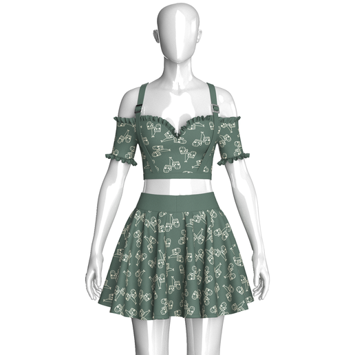 Girls Cold-Shoulder Ruffled Crop Top With Skirt | Marvelous / Clo3d / obj / fbx