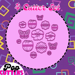 Cutters-19.png Archivo STL Juego de cuatro cortadores de arcilla polimérica con flores de primavera y mariposas・Modelo de impresora 3D para descargar