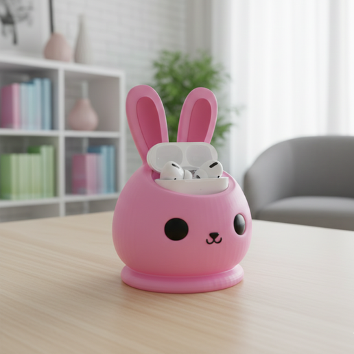 Cute Bunny Earpod Holder STL – 3D Print Rabbit Earbud Stand Organizer for Desk Decor