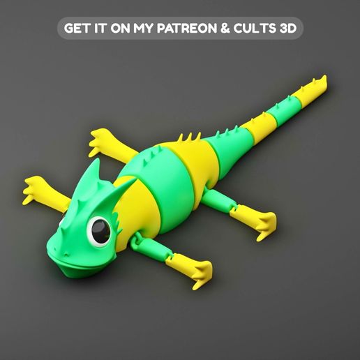 3.jpg ГИБКИЙ ШАРНИРНЫЙ ХАМЕЛЕОН, ПЕЧАТЬ НА МЕСТЕ С ПРЕДВАРИТЕЛЬНОЙ РАСКРАСКОЙ 3MF