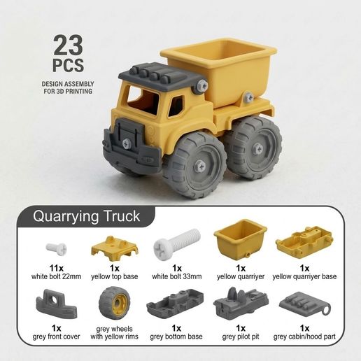 Construction Dump Truck  V1 Printable Assembly (No Glue Required)