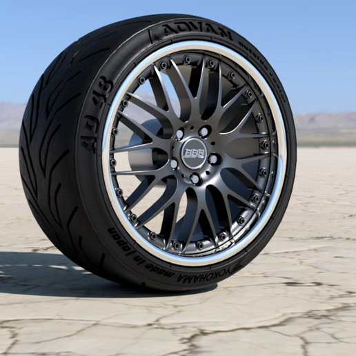 ホイールスタンド PCD114.3 RAYS ADVAN BBS WORK 🚗 BBS 740 744 rims with ADVAN tires for scale models・ STL File