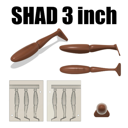 Mold Shad 3 inch. 3D STL, STEP file for CNC and 3D print 3D model