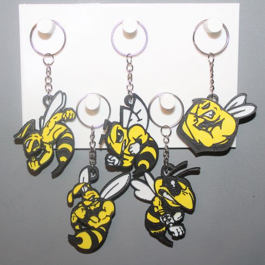 5 Angry Bee Keychains 3D model