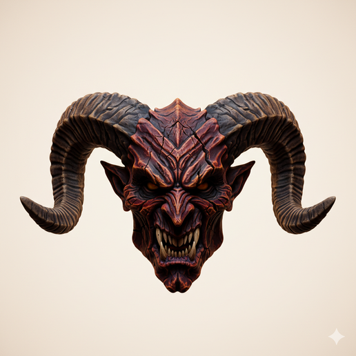 Horned demon mask - Halloween, spooky, scary, horror, creepy, haunted, October 31, trick or treat, pumpkin, jack o’ lantern, jackolantern, ghost, skeleton, skull, zombie, witch, vampire, monster, mummy, Frankenstein 3D Model 3D model