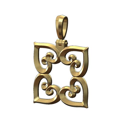 Square floral hearts pendant with bail 3D print model 3D model