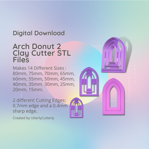 Arch Donut 2 Clay Cutter - STL Digital File Download- 14 sizes and 2 Cutter Versions 3D model