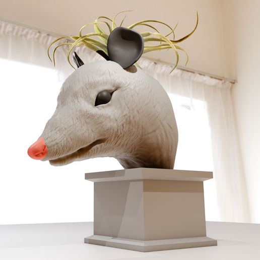 Opossum head bust mouth open flower pot planter vase stl 3D model