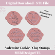 2.png Valentine x 4 Cookie Stamps | Polymer Clay Stamps | Love Stamps | Cookie Stamps STL File | Digital STL File | Fondant Embosser