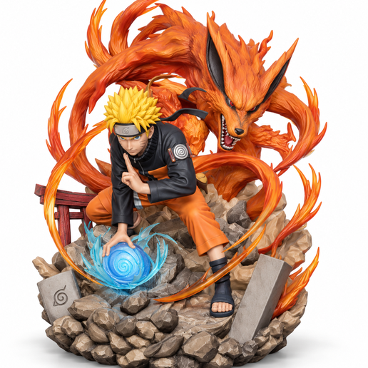 Naruto Uzumaki with Nine-Tailed Fox - Anime Battle Diorama STL
