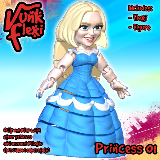 👸 Princess 01 MultiColor Flexi Print-In-Place + figure・ 3MF File for 3D ...