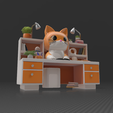 Gatito-con-escritorio-stl-4.png FREE! 🐾 Kawaii Cat with Desk and Bookshelf | STL FREE / Free Model