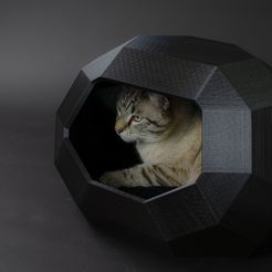 Photo niche Tao noire 1.jpg STL file MINI TAO LOW POLY CAT HOUSE・3D printable design to download