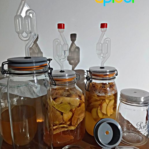 🧢 Tampa de fermentação para dispensador de bebidas 7L Leonardo-tampa de escotilha com orifício de ida em forma de S em forma de S ・ Arquivo STL para impressão 3D ・