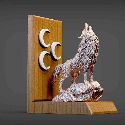 Three Crescents and Howling Wolf Statue 3d model
