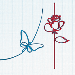 rose-single-line-2.png STL file Rose and butterfly single line wall art decoration・3D print design to download, Allexxe