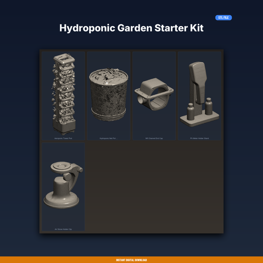 Hydroponic Garden Starter Kit - 5-Model STL Bundle
