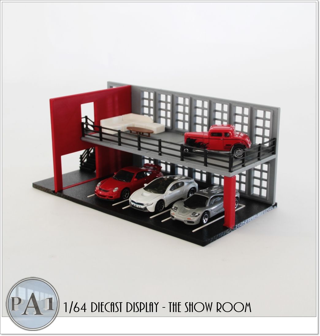 SHOW-ROOM-003.jpg Télécharger fichier STL MINI GARAGE DIORAMA POUR DIECASTS A L'ECHELLE 1/64 - MODÈLE 006 - The Show Room • Design à imprimer en 3D, PA1