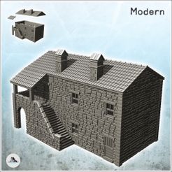 1-PREM.jpg STL file House in exposed stone with access stairs and tiled roof (20) - Modern WW2 WW1 World War Diaroma Wargaming RPG・3D print model to download