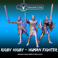 Rigby-Higby-Listing-01-3.png STL file Rigby Higby - Human Fighter (28mm, 32mm, & Display Size)・Template to download and 3D print