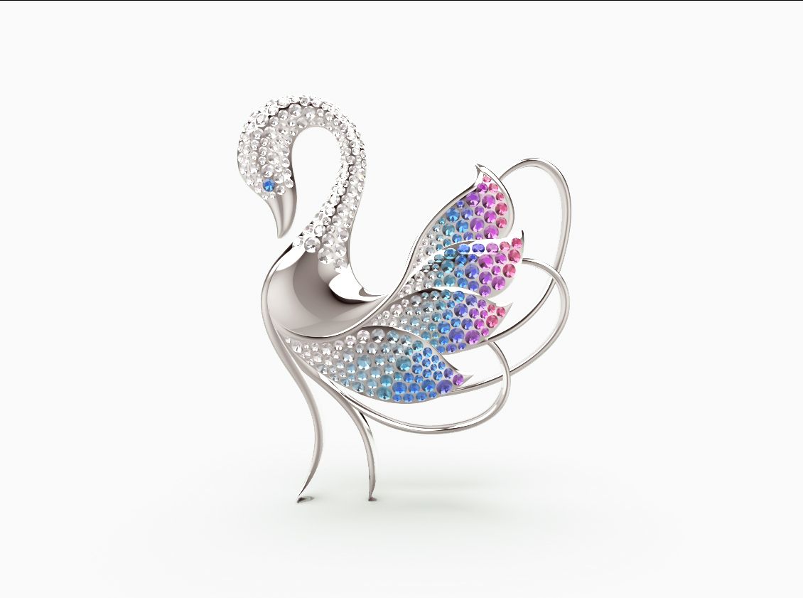 1 rendu face.jpg STL-Datei Swan Jewelry Brooch kostenlos・Design für 3D-Drucker zum herunterladen, blason