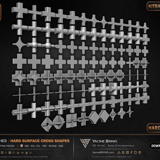 💯 100 Hard Surface IMM Cross Shapes・ 3D File for 3D printing・Cults
