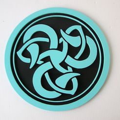 escudo-insignias-celta-relieve-3ds-02b.jpg Файл STL Розетта 013, трискель, украшение, стена, потолок, держатель стекла, лампа, часы, светильник, часы・Дизайн 3D принтера для загрузки