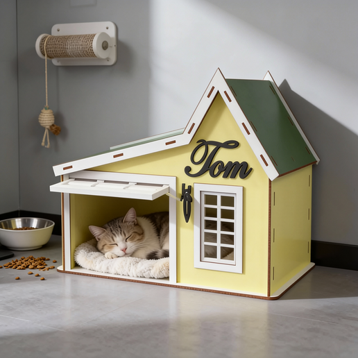 Modern Cat House Plans – Stylish Wooden Indoor Cat House, Laser Cut Files (SVG, DXF, AI, PDF)