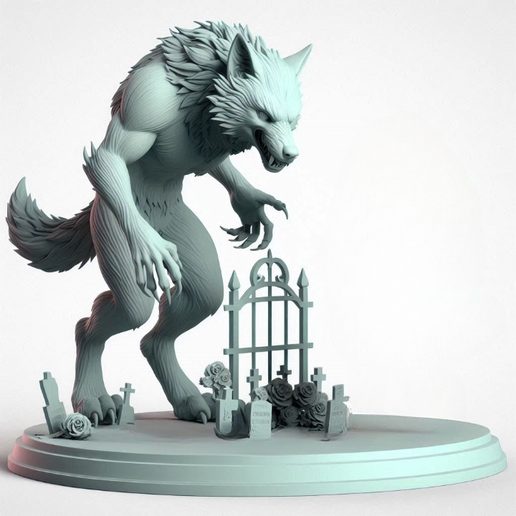 3673 Werewolf Howling with Skull - Minimalist Statue, magic, dragon, serpent, mask, gnome, gorgon, venetian carnival, wild, fox, monster, cat, fair, witch, werewolf, horror, beast, snake, troll, skeleton, STL