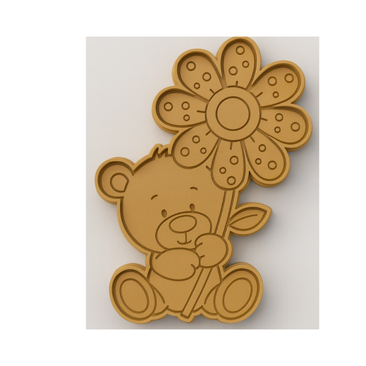 BEAR WITH LARGE FLOWER COOKIE CUTTER 3D model