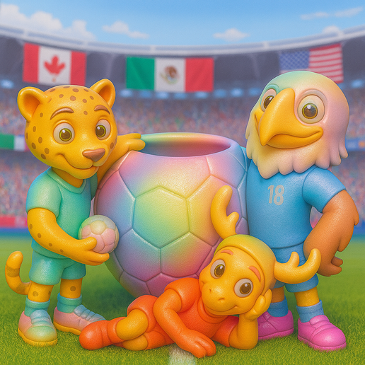 2026 Soccer Rainbow Hex Bowl - ZAYU, AERO & MOKO Fan Mascot Edition | World Cup Candy Jar / Snack Cup / Organizer | 3D Printable Football Texture