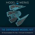 TIE DEFENDER MODEL KIT 3D Downloadable STL Files. 1/72 Scale Full Model Kit. Tie Defender 1/72 Scale Tie Fighter