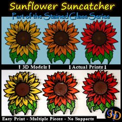 Sunflower-IMG.jpg STL file Sunflower Suncatcher Hanging Window Garden Decoration for Spring・3D print model to download