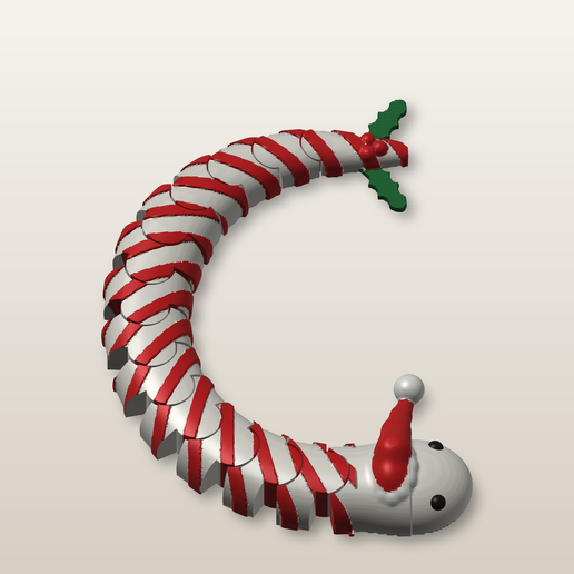 Flexi Candy Cane Snake - Christmas Print-in-Place Toy, No Supports + 3MF