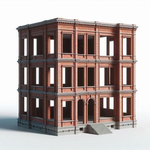 Abandoned Futuristic Building Ruins Scale Model for Dioramas