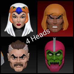 cabeças-anuncio2.jpg OBJ file 4 Heads Masters of The Universe, He-man, Sorseress, Trap Jaw, Man at arms・Model to download and 3D print
