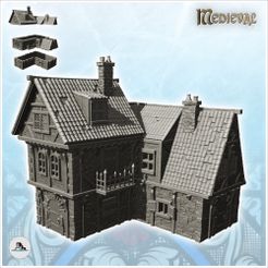 1-PREM.jpg Fichier STL Grande maison médiévale avec balcon à pointes et plusieurs étages (2) - Medieval Gothic Feudal Old Archaic Saga 28mm 15mm・Objet imprimable en 3D à télécharger