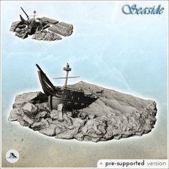 1-PREM.jpg STL file Carcass of ship stranded on the coast (5) - Pirate Jungle Island Beach Piracy Caribbean Medieval・3D printer model to download