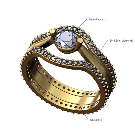 💍 Bague solitaire à double courbure et gourades d'éternité 6mm