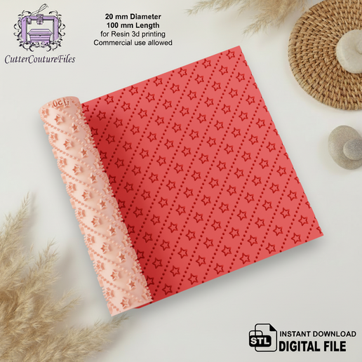 Christmas Star Texture Roller STL | Cookie Dough, Clay (Digital File) #150