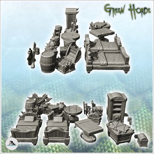 2.jpg Chaos interior furniture set with beds and trophy (16) - Ork Green Horde Fantasy Beast Chaos Demon Ogre