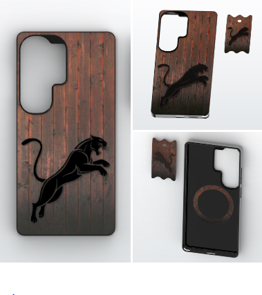 Leaping Panther Wild Cat Faux Wood Texture Magnetic Phone Case for S26 Ultra with Camera Shield and Matching Keyring Accessory