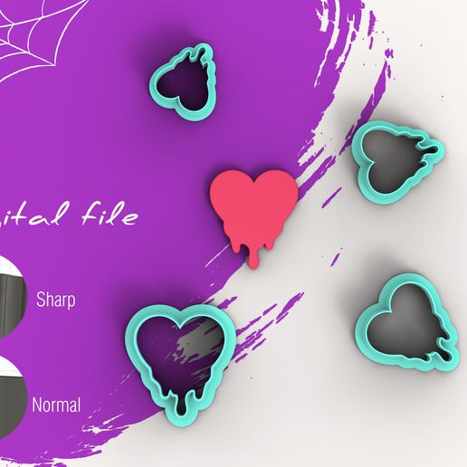 Halloween Melting Heart Polymer Clay Cutter | Digital STL File | 4 Sizes | 2 Cutter Versions 3D model