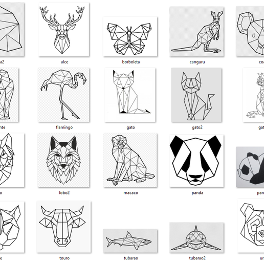 Animals Geometric 2d - 34 Models Wall 3D model