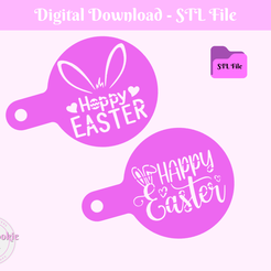happy-easter-stencil.png Happy Easter Stencil for Cookies, Cupcakes and Coffee, Digital STL File, Instant Download, Pack of 2, 80mm