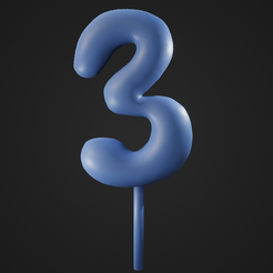 Three_1.png STL file Numeric "Three" Puffy cake topper・Model to download and 3D print