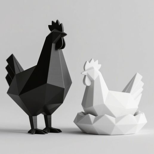 Minimalist Geometric Chicken Sculptures 3D model