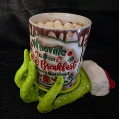 Mão de Grinch: Base para copos auto-ajustável de Natal