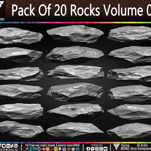 🪨 Pack Of 23 Rocks Volume 01・ 3D File for 3D printing・Cults