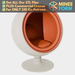 Retro-Futurism-Round-Ball-Chair.jpg Retro Futuristic Round Ball Chair for Dollhouse Miniature Furniture MineeForm FDM 3D Print STL File